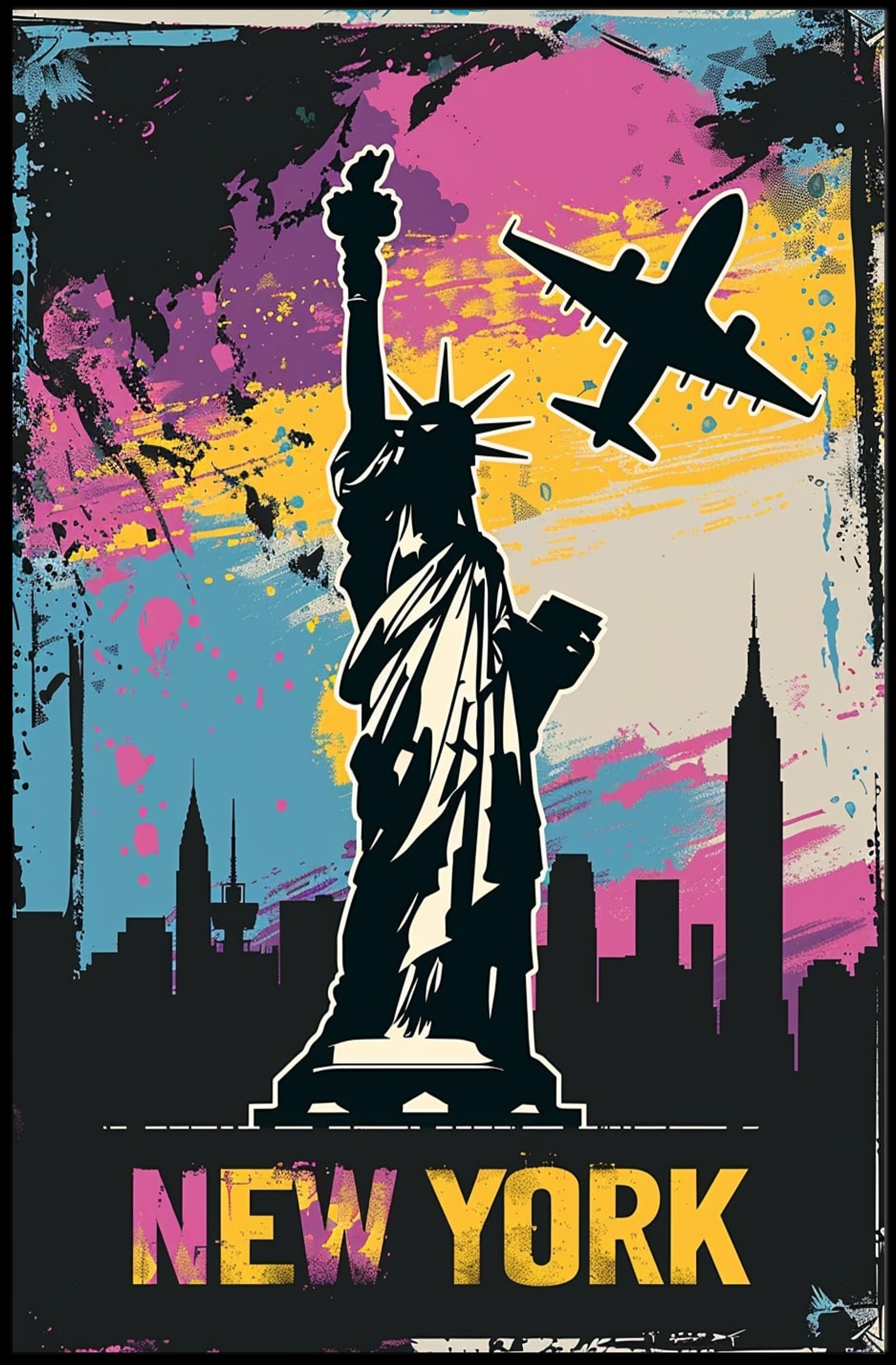 Statue of Liberty Cityscape Vibrant Urban or Cityscape Poster PosterGoat