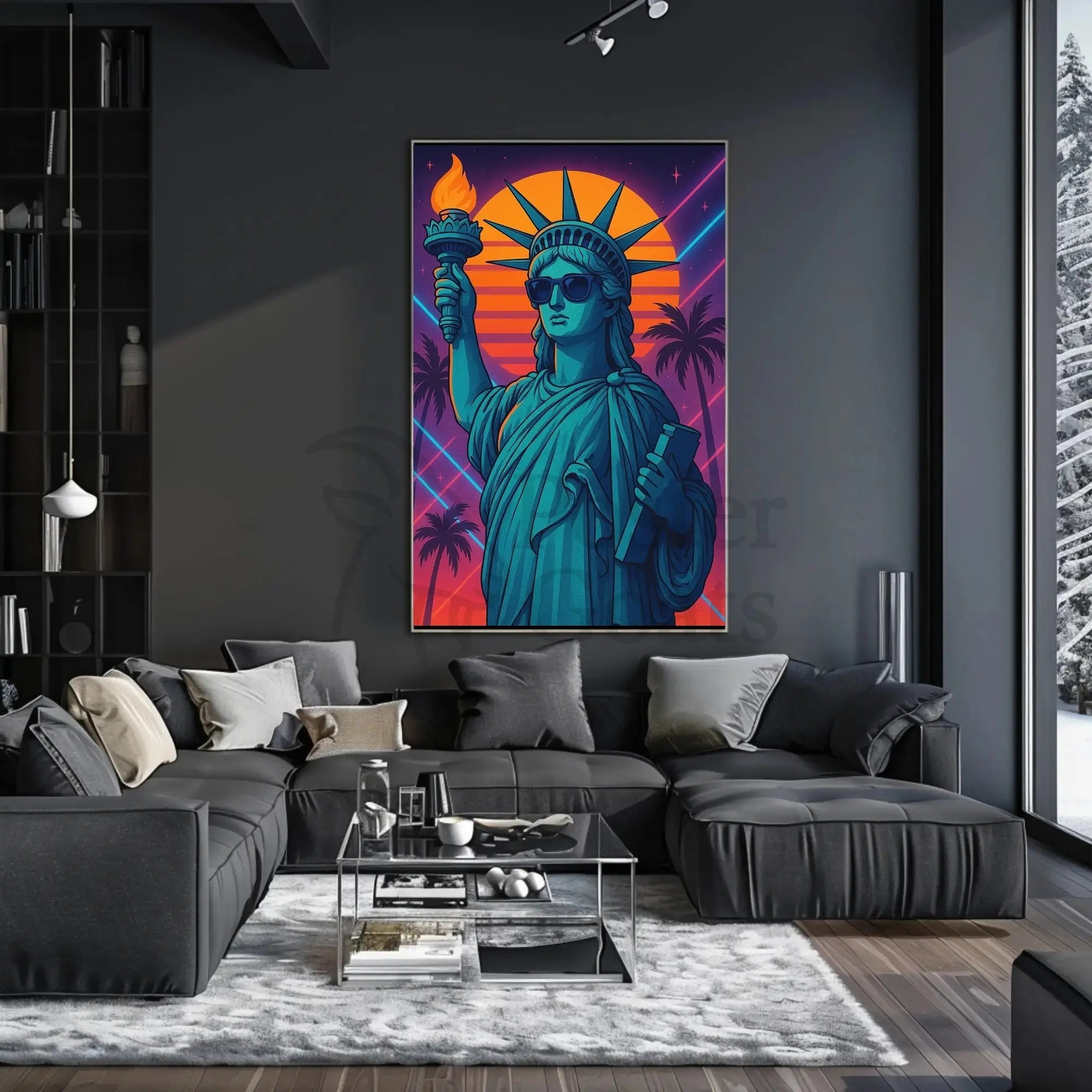 Statue of Liberty Retro Vaporwave Pop Culture Poster PosterGoat