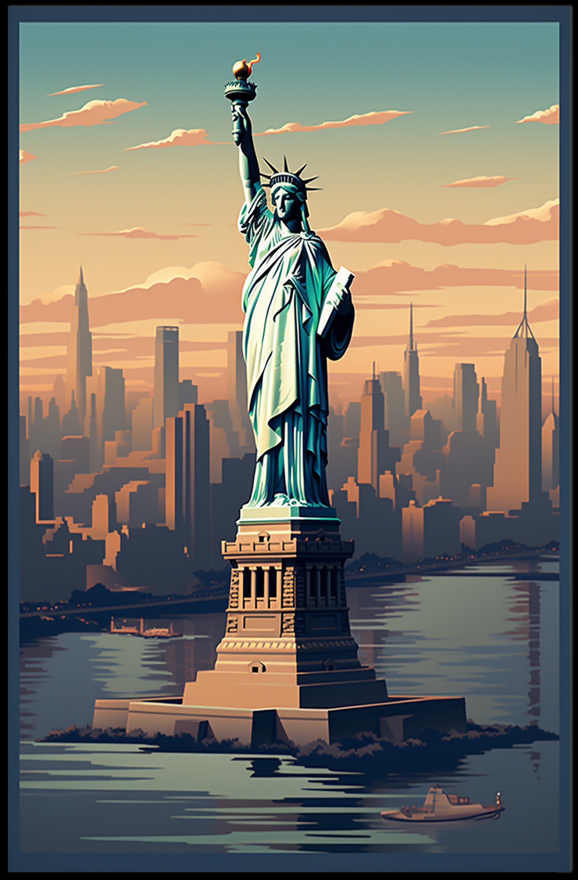 Statue of Liberty Urban Cityscape Poster PosterGoat