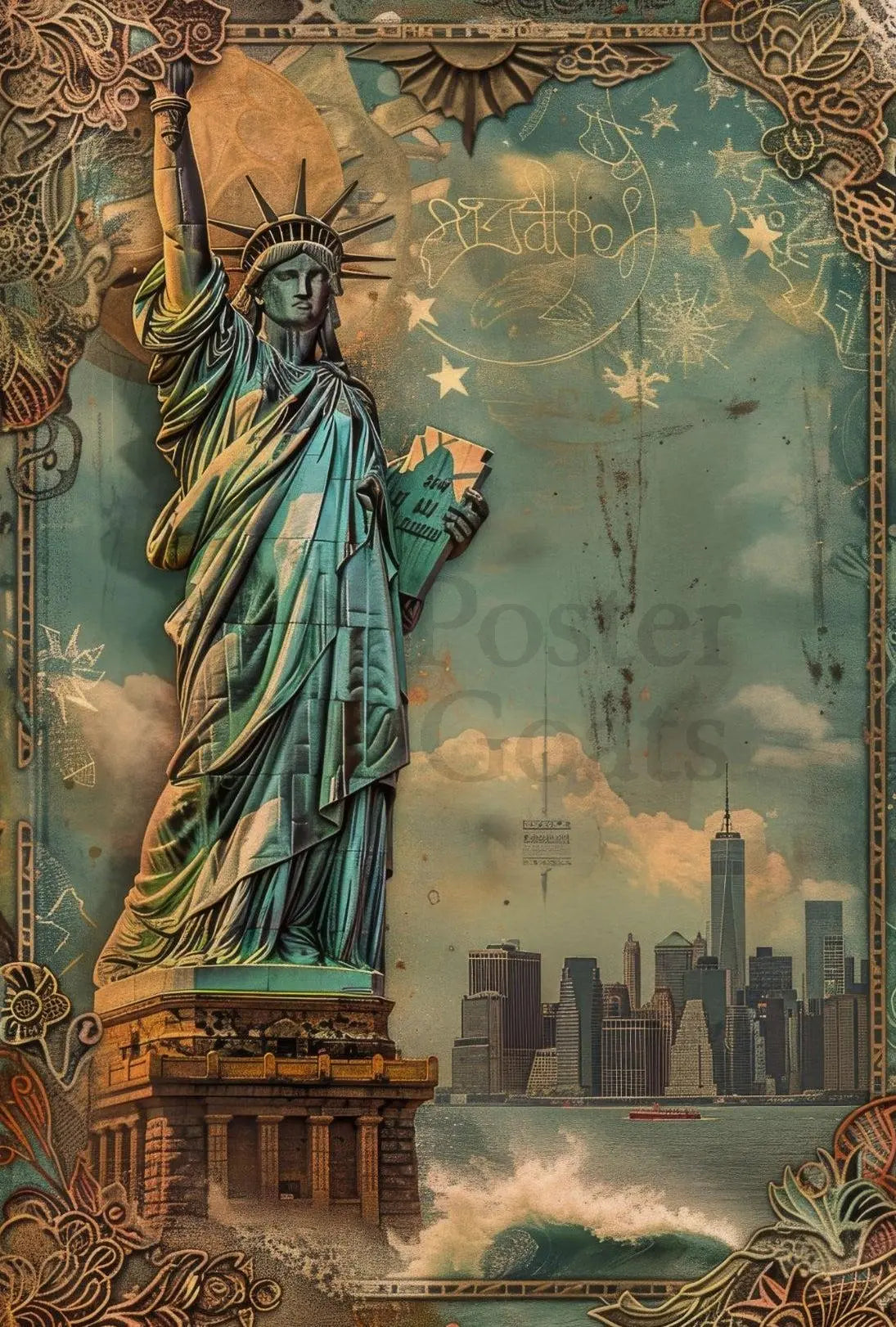 Statue of Liberty Vintage Steampunk Art Heritage Poster PosterGoat