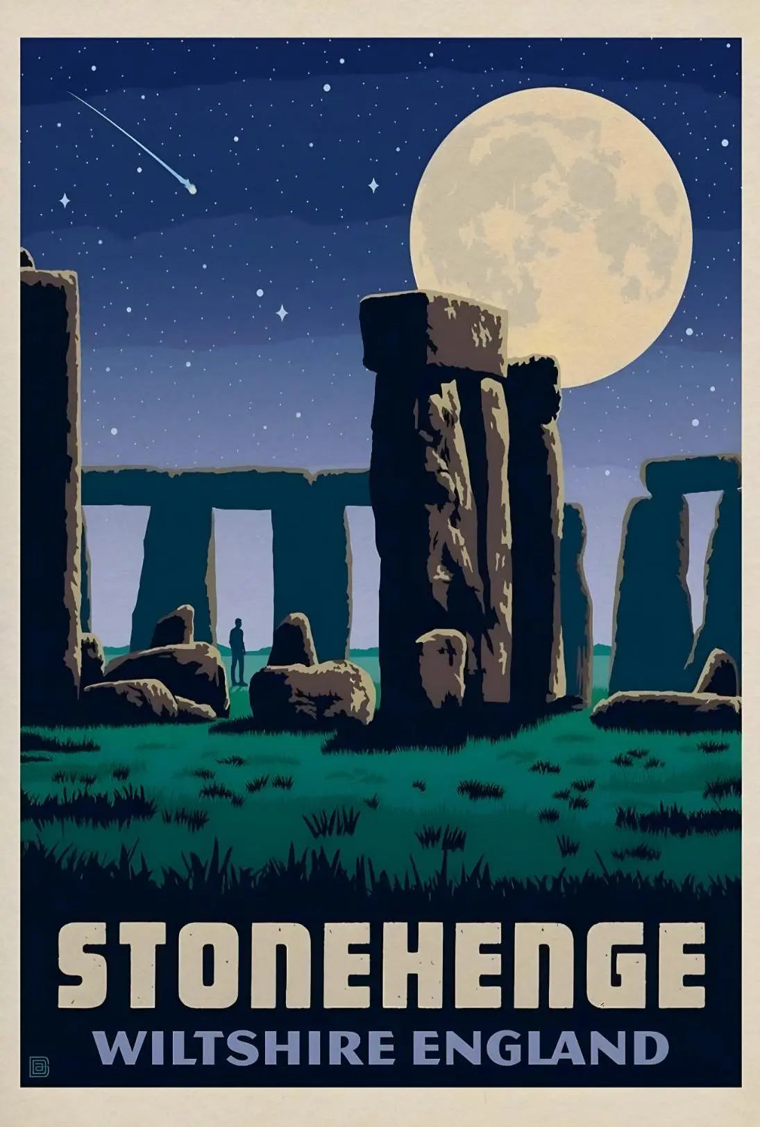 Stonehenge Under Moonlight Vintage Travel Poster PosterGoat