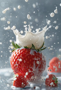 Strawberry Milk Splash Photorealistic Artistic Poster PosterGoat