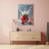 Strawberry Milk Splash Photorealistic Artistic Poster PosterGoat