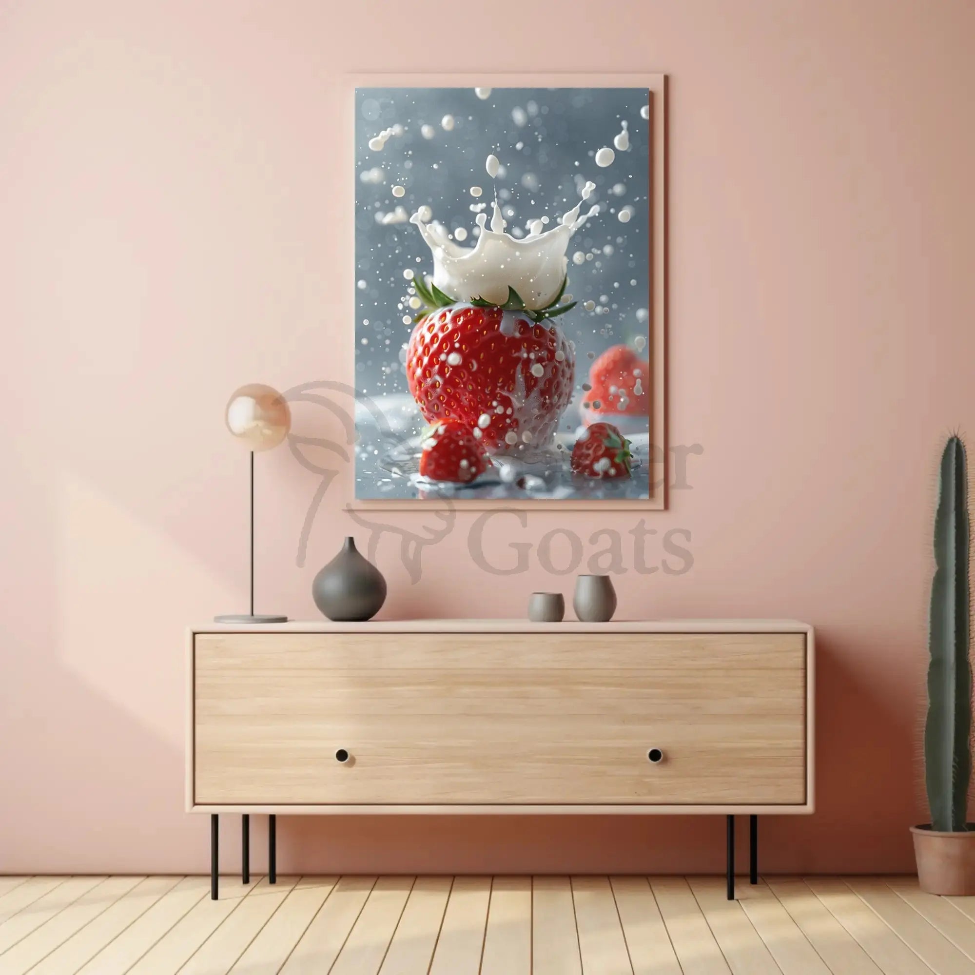 Strawberry Milk Splash Photorealistic Artistic Poster PosterGoat