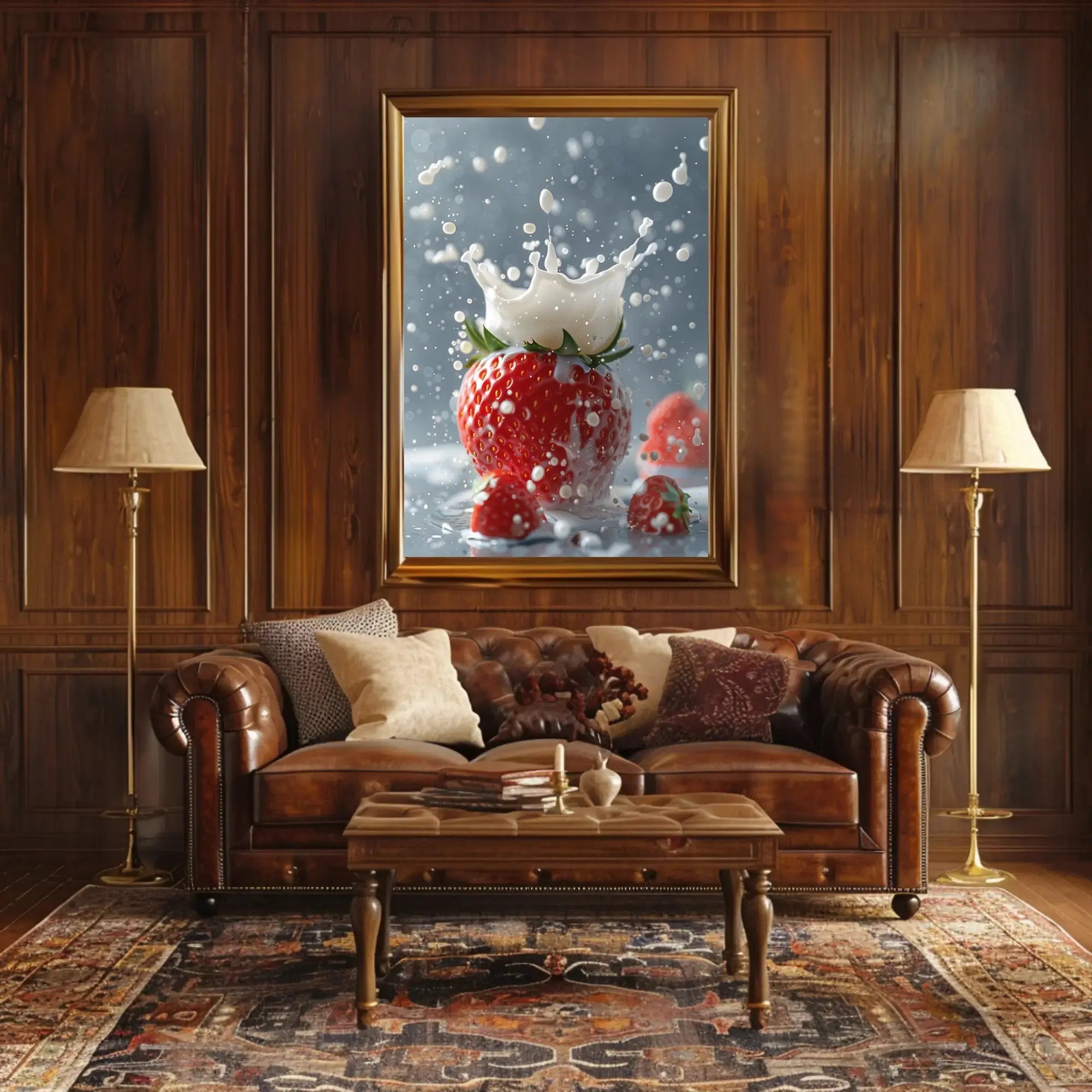 Strawberry Milk Splash Photorealistic Artistic Poster PosterGoat