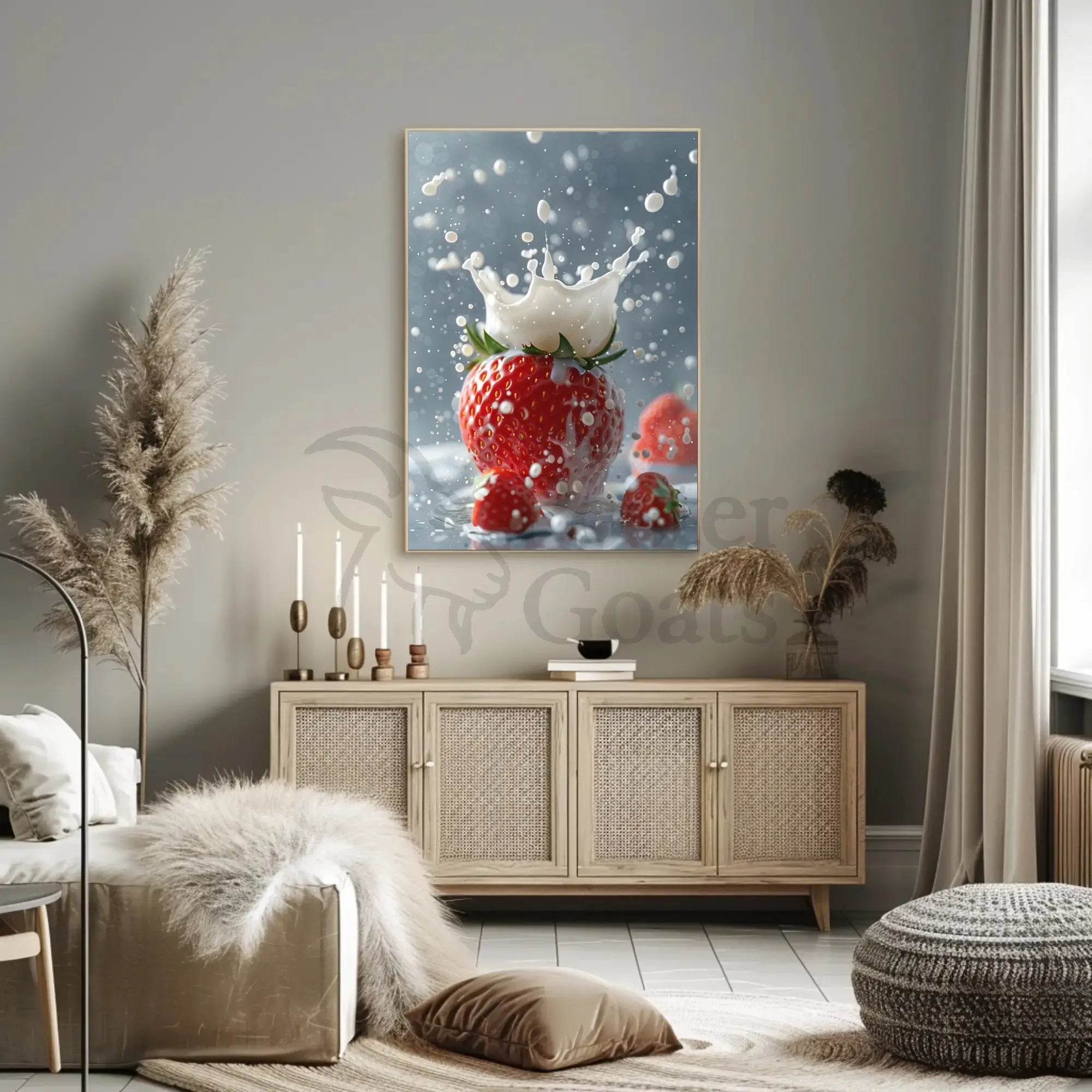 Strawberry Milk Splash Photorealistic Artistic Poster PosterGoat