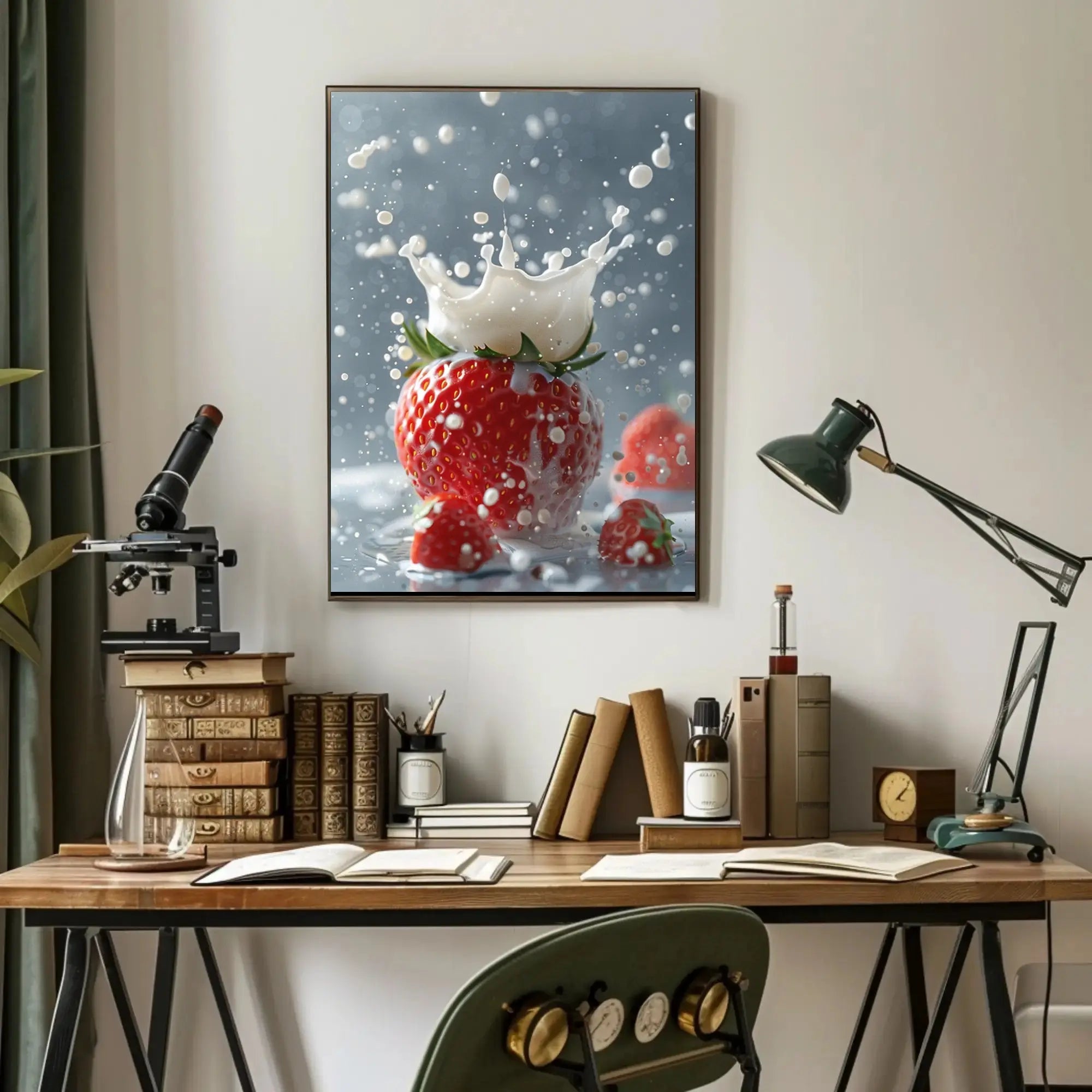 Strawberry Milk Splash Photorealistic Artistic Poster PosterGoat