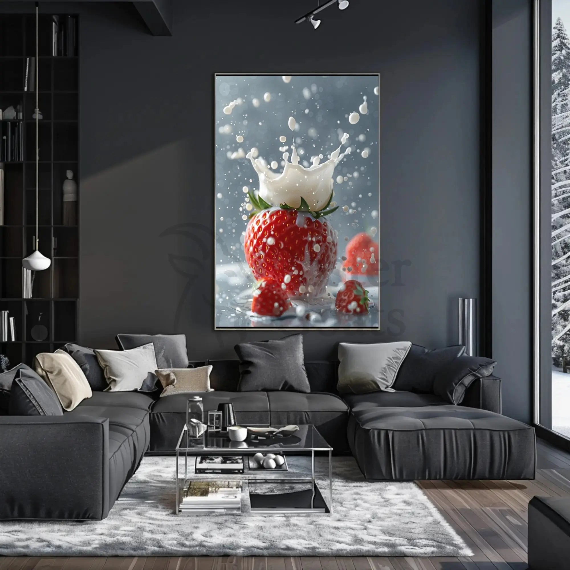 Strawberry Milk Splash Photorealistic Artistic Poster PosterGoat