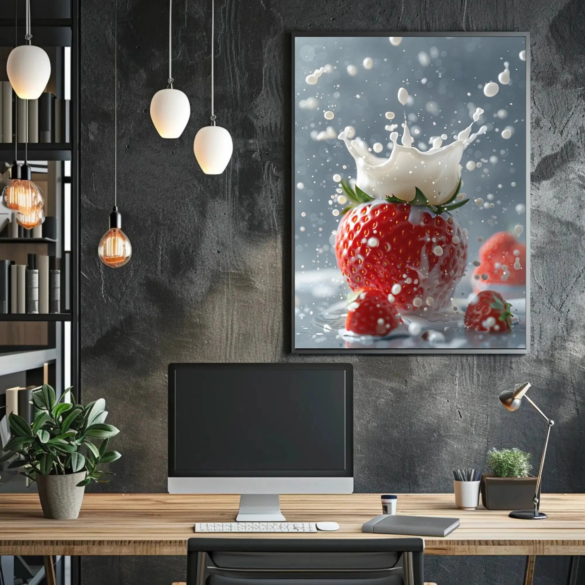 Strawberry Milk Splash Photorealistic Artistic Poster PosterGoat