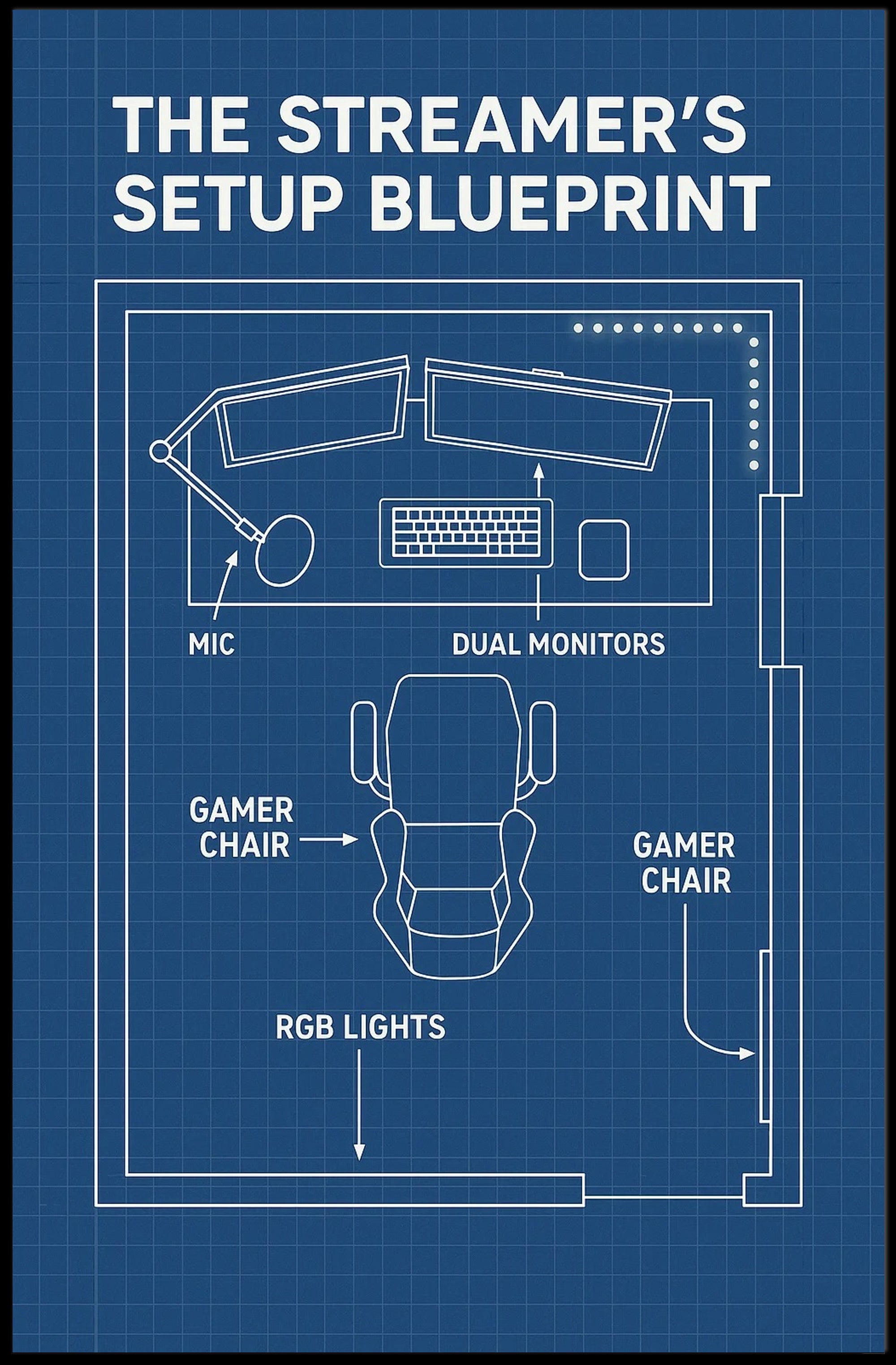Streamer Setup Blueprint Poster - Educational or Infographic Poster PosterGoat