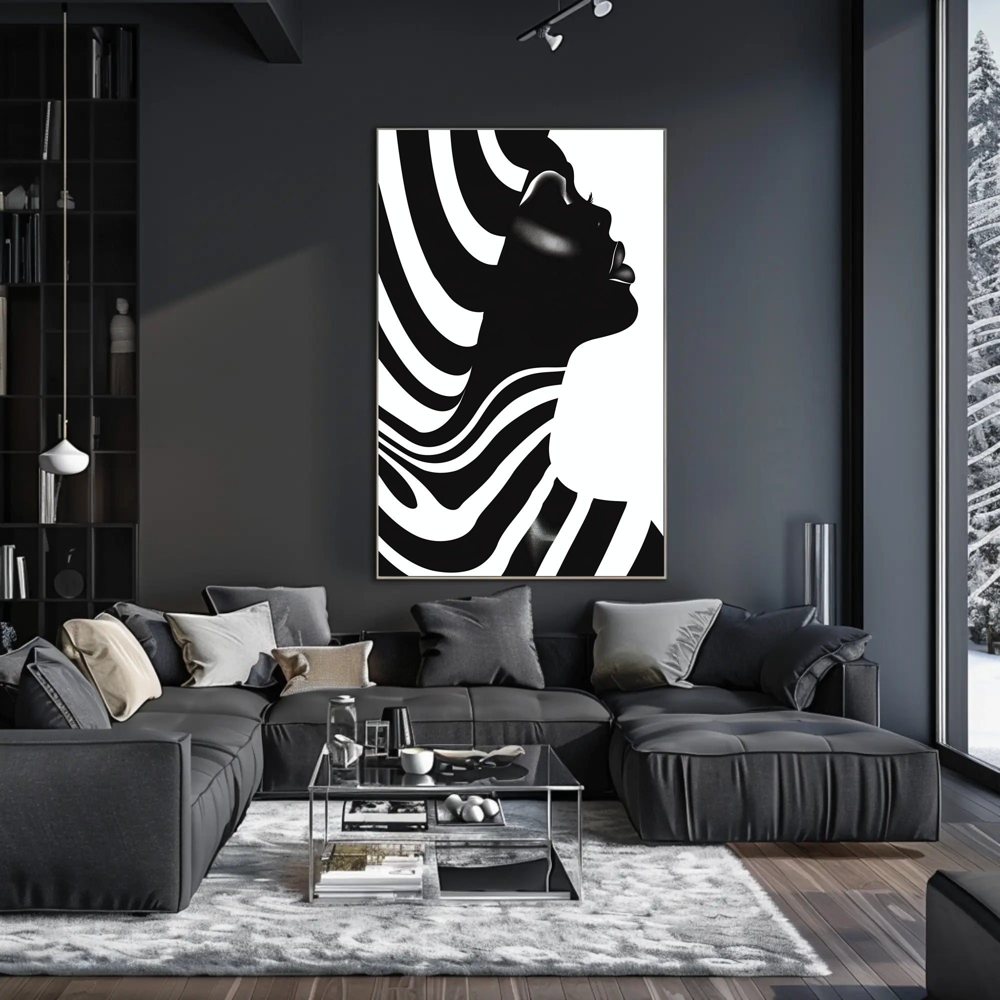 Striking Black and White Human Profile Artistic Poster PosterGoat