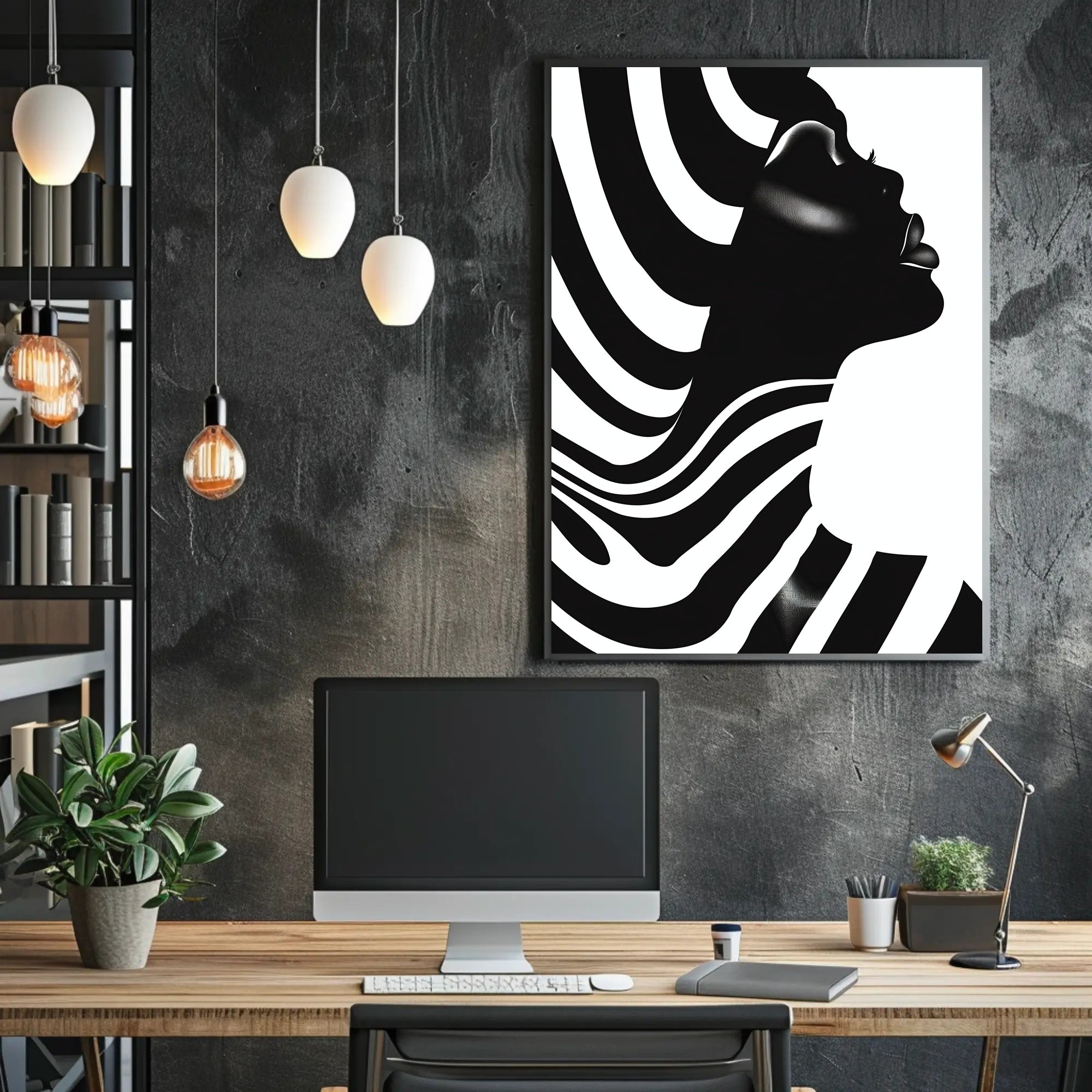 Striking Black and White Human Profile Artistic Poster PosterGoat