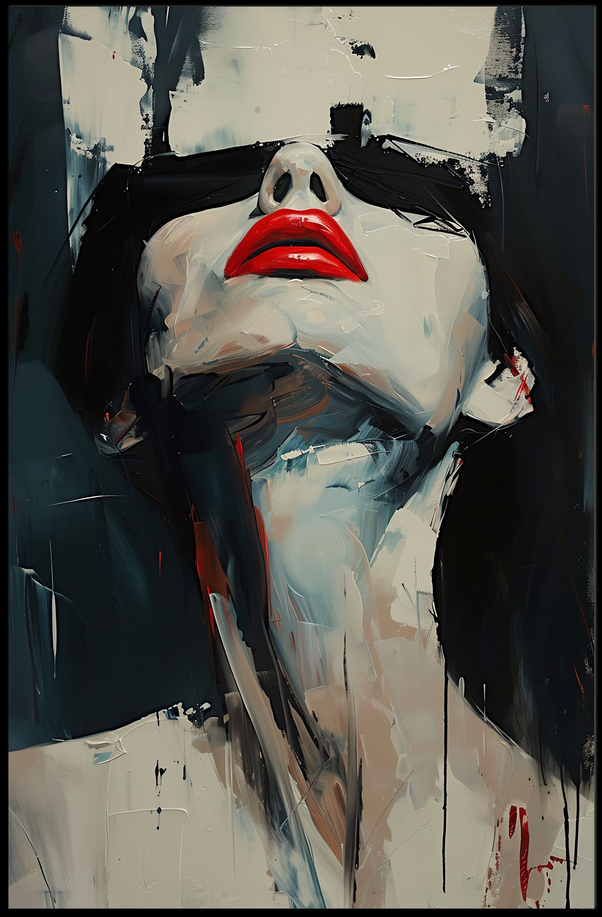 Striking Red Lips Abstract Art Print - Artistic Poster PosterGoat