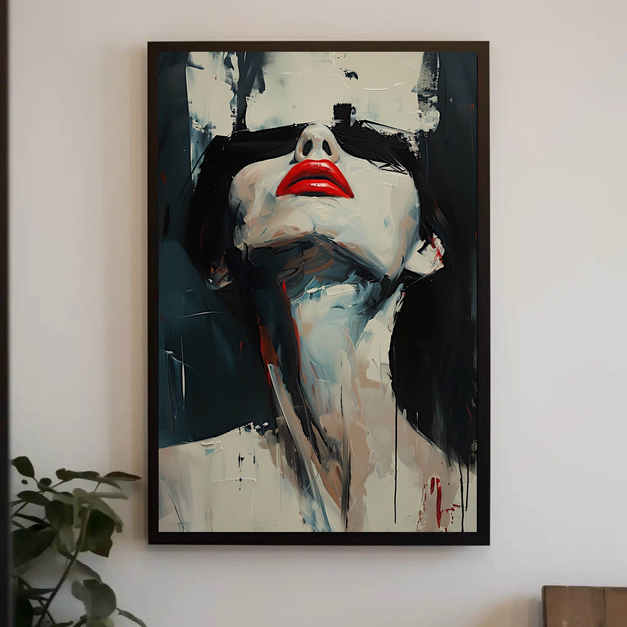 Striking Red Lips Abstract Art Print - Artistic Poster PosterGoat