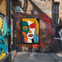 Stylized Abstract Face in Vibrant Colors Artistic Poster PosterGoat