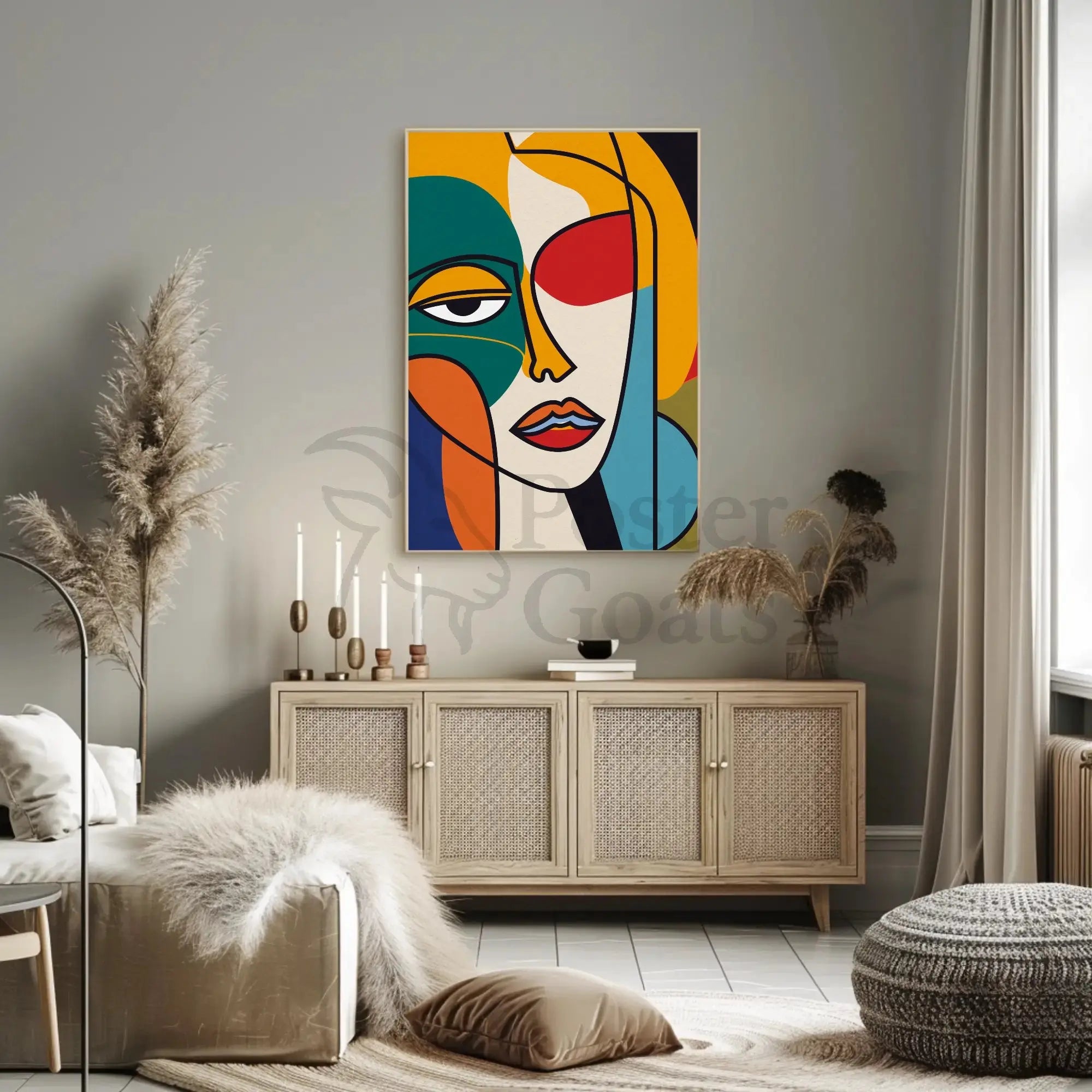 Stylized Abstract Face in Vibrant Colors Artistic Poster PosterGoat