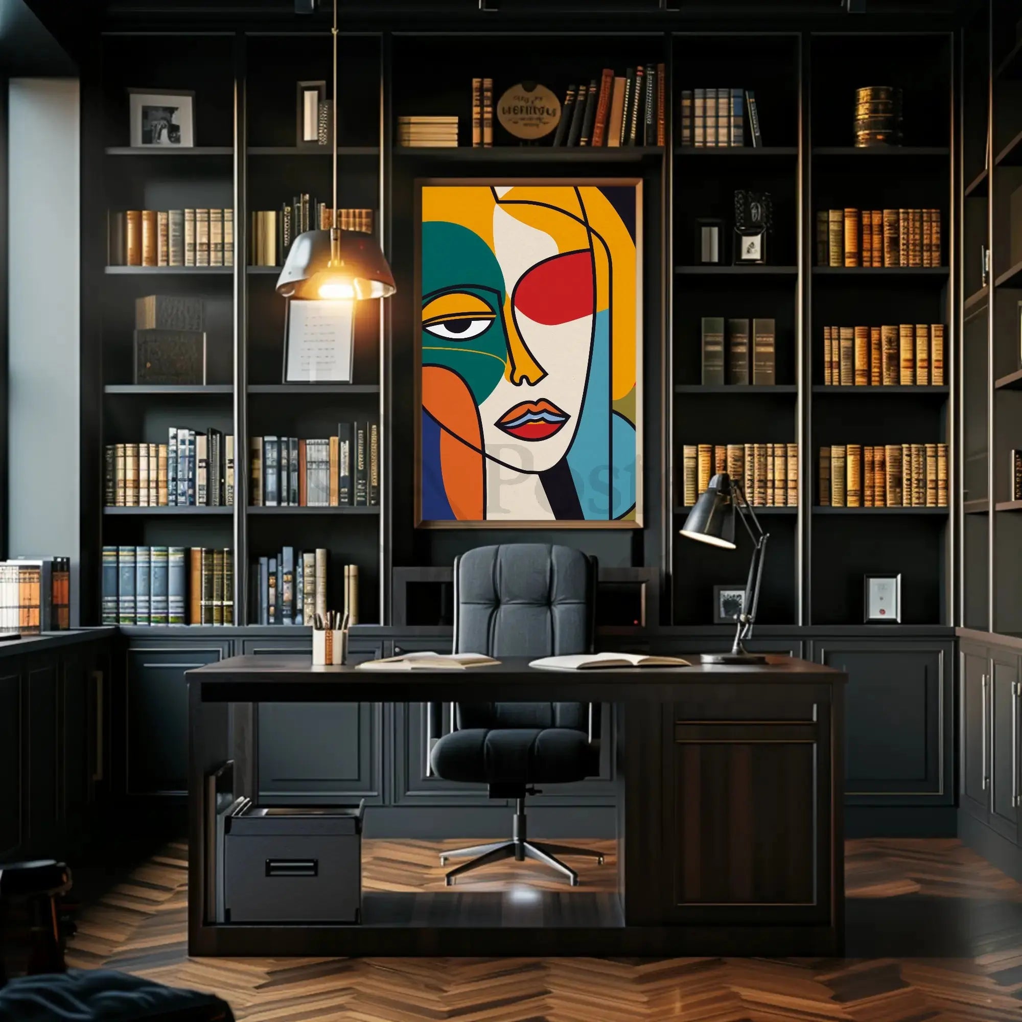 Stylized Abstract Face in Vibrant Colors Artistic Poster PosterGoat