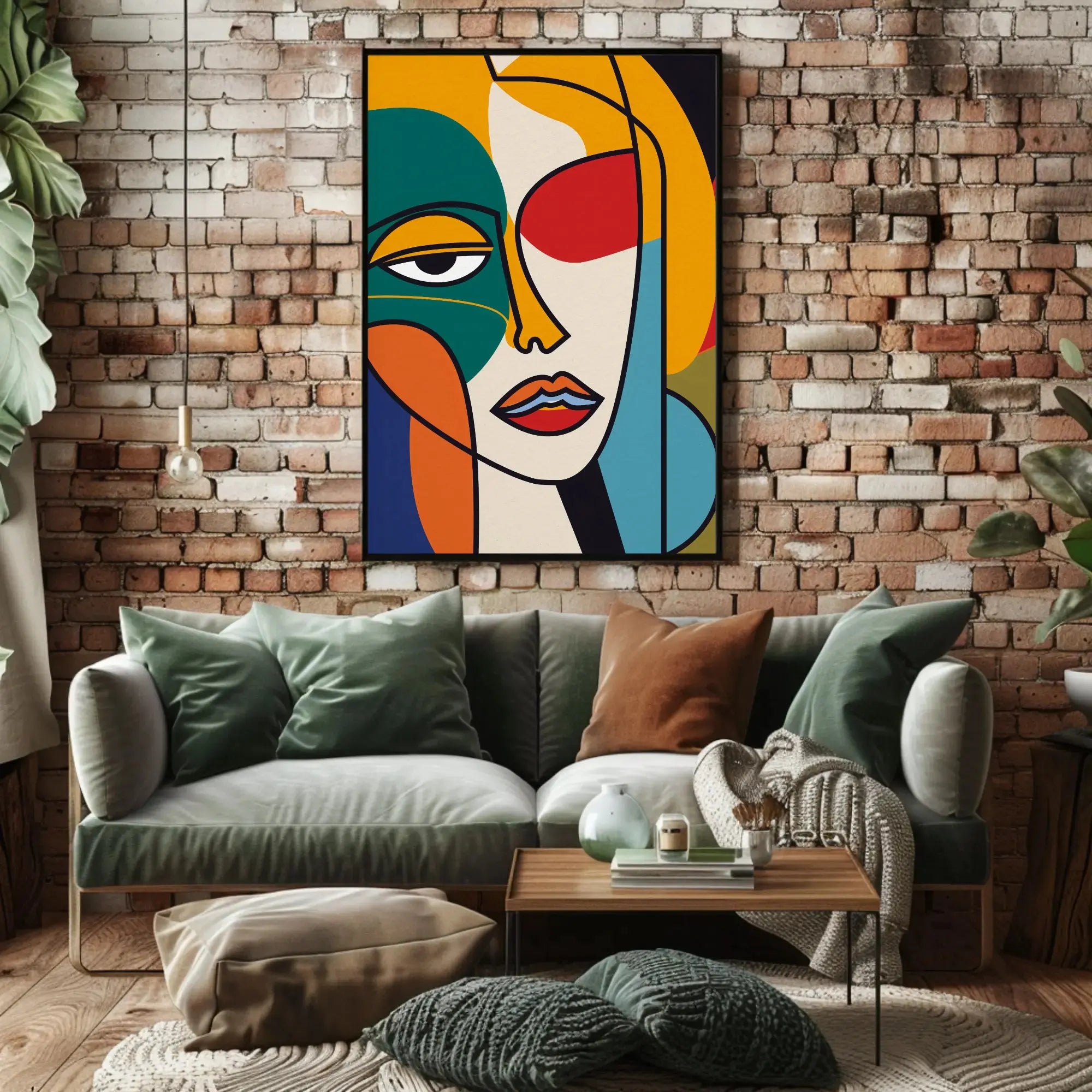 Stylized Abstract Face in Vibrant Colors Artistic Poster PosterGoat