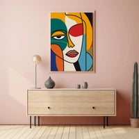 Stylized Abstract Face in Vibrant Colors Artistic Poster PosterGoat