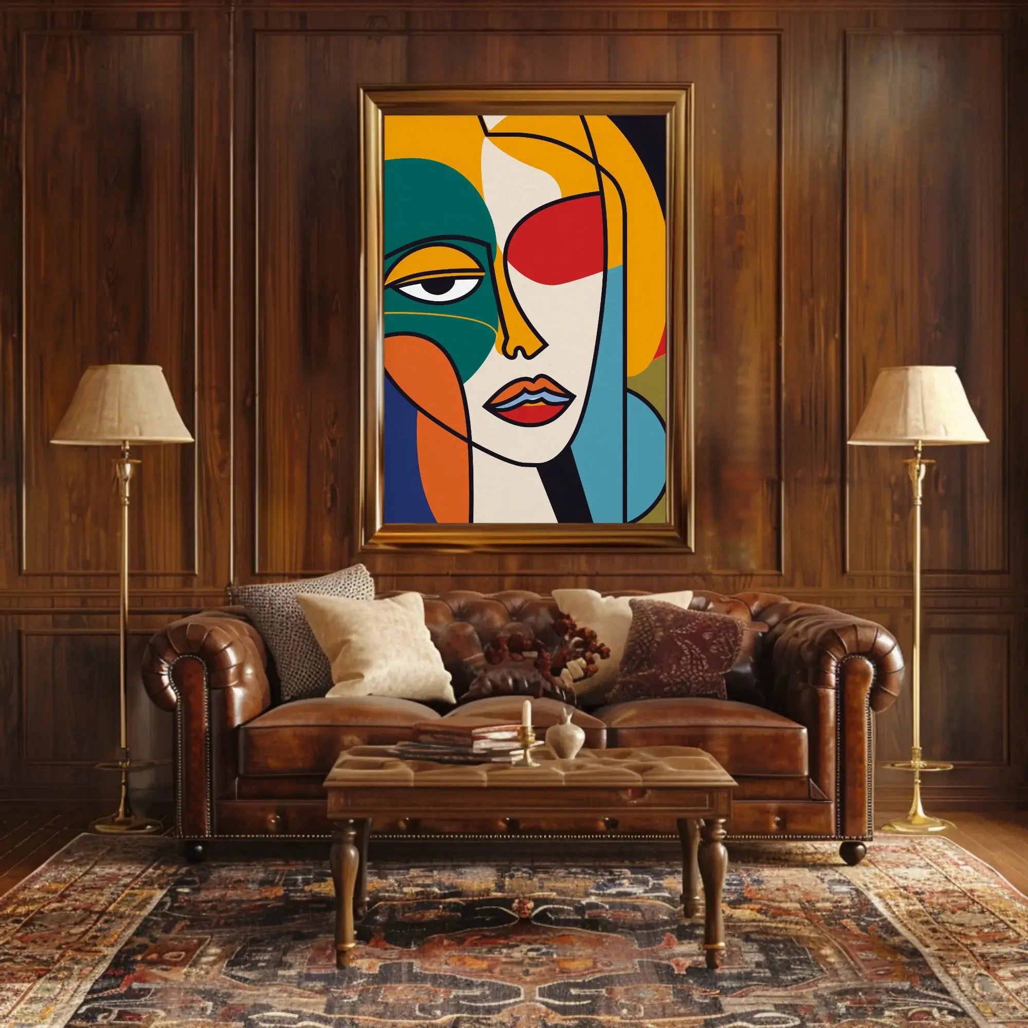 Stylized Abstract Face in Vibrant Colors Artistic Poster PosterGoat