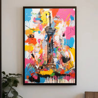 Stylized Abstract Tower with Vibrant Colors Artistic Poster PosterGoat
