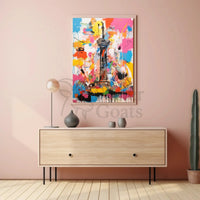 Stylized Abstract Tower with Vibrant Colors Artistic Poster PosterGoat