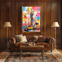 Stylized Abstract Tower with Vibrant Colors Artistic Poster PosterGoat