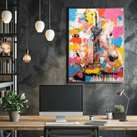 Stylized Abstract Tower with Vibrant Colors Artistic Poster PosterGoat