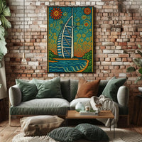 Stylized Burj Al Arab Coastal Art Travel Poster PosterGoat