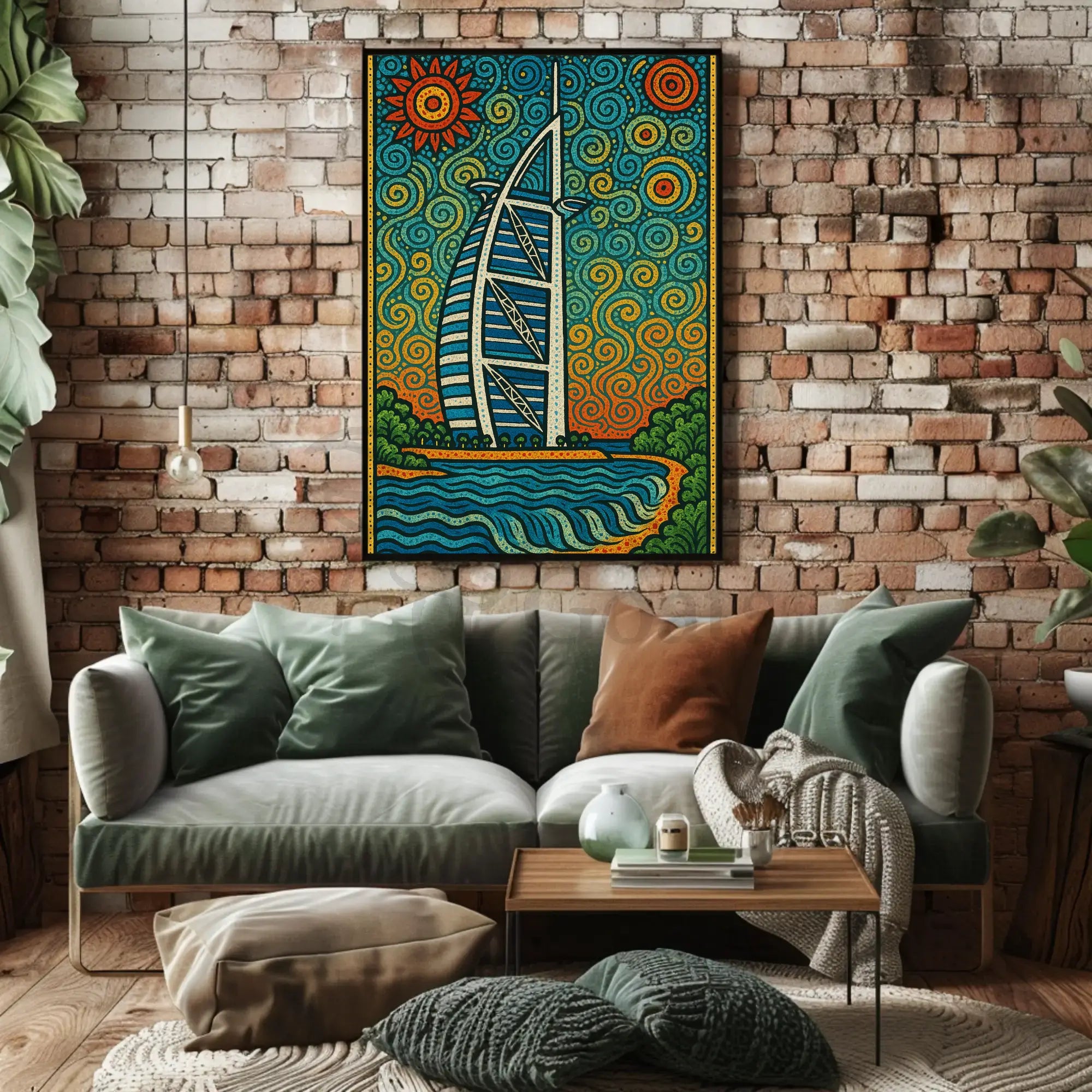 Stylized Burj Al Arab Coastal Art Travel Poster PosterGoat