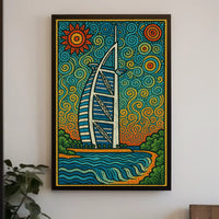 Stylized Burj Al Arab Coastal Art Travel Poster PosterGoat