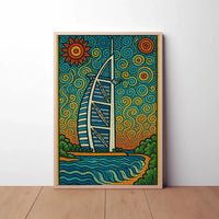 Stylized Burj Al Arab Coastal Art Travel Poster PosterGoat
