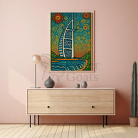 Stylized Burj Al Arab Coastal Art Travel Poster PosterGoat
