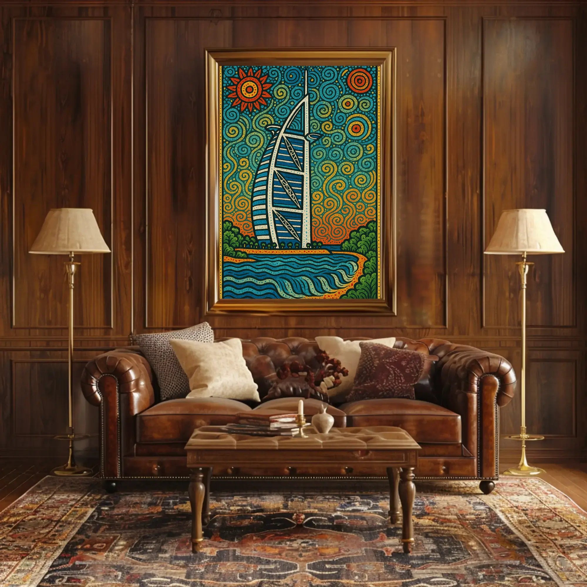 Stylized Burj Al Arab Coastal Art Travel Poster PosterGoat