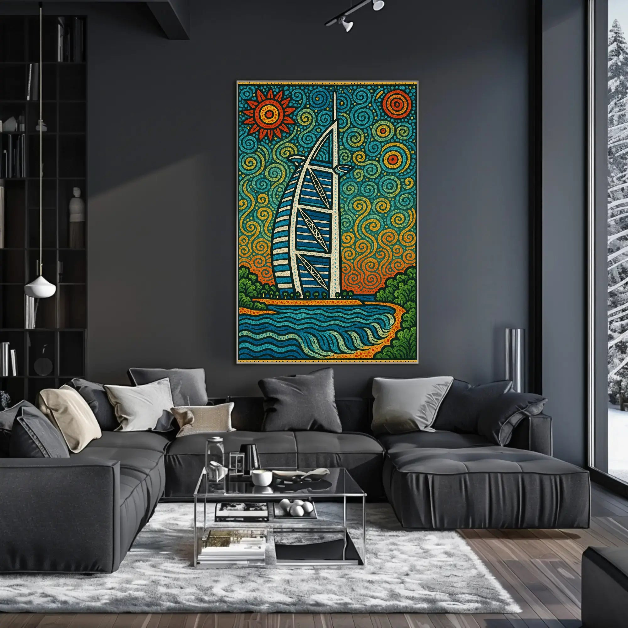 Stylized Burj Al Arab Coastal Art Travel Poster PosterGoat
