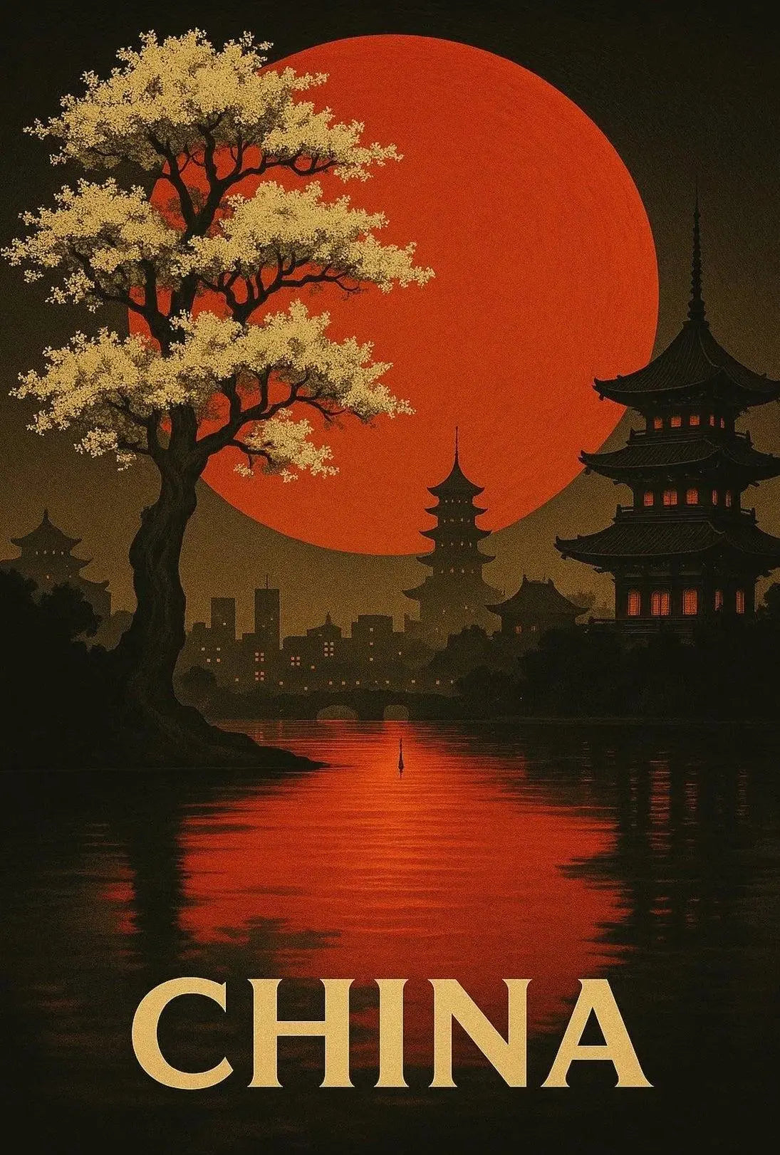 Stylized China Poster: Vintage Travel Art PosterGoat
