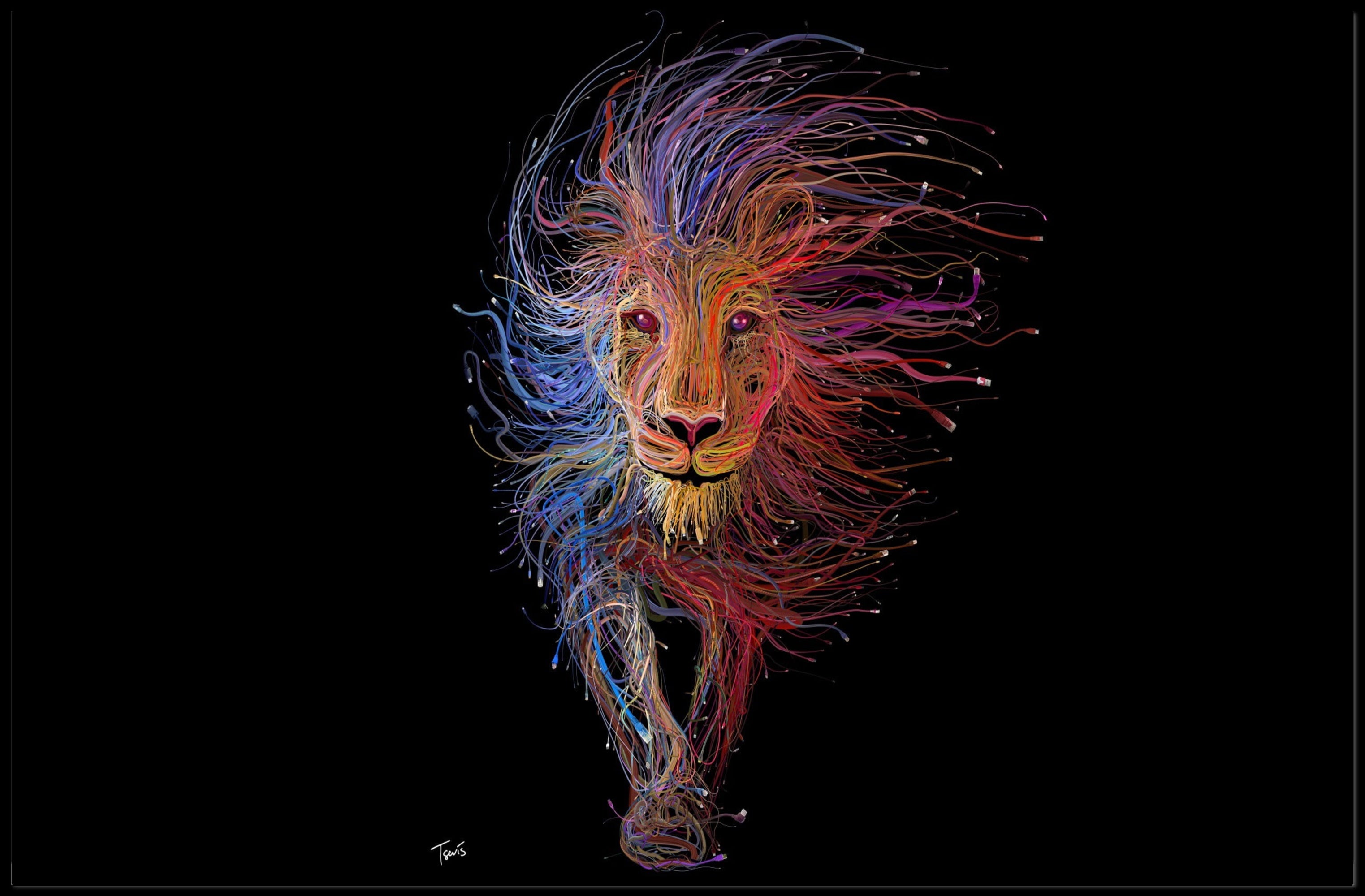 Stylized Dynamic Lion Illustration: Vibrant Artistic Animal Poster PosterGoat