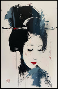 Stylized Geisha Portrait in Abstract Artistic Poster PosterGoat