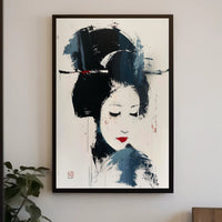 Stylized Geisha Portrait in Abstract Artistic Poster PosterGoat