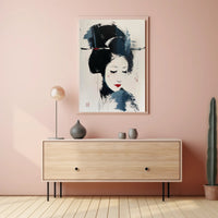 Stylized Geisha Portrait in Abstract Artistic Poster PosterGoat