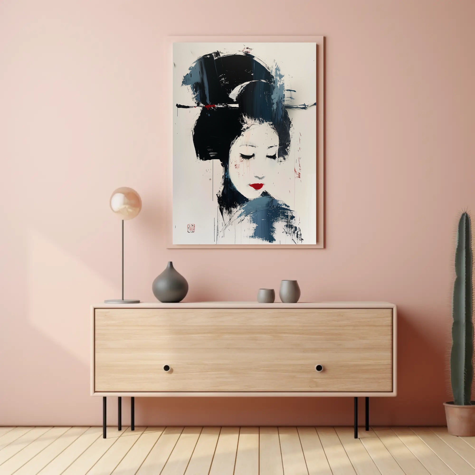Stylized Geisha Portrait in Abstract Artistic Poster PosterGoat