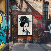 Stylized Geisha Portrait in Abstract Artistic Poster PosterGoat