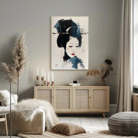 Stylized Geisha Portrait in Abstract Artistic Poster PosterGoat