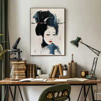 Stylized Geisha Portrait in Abstract Artistic Poster PosterGoat