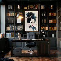 Stylized Geisha Portrait in Abstract Artistic Poster PosterGoat