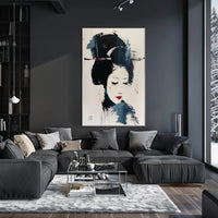 Stylized Geisha Portrait in Abstract Artistic Poster PosterGoat