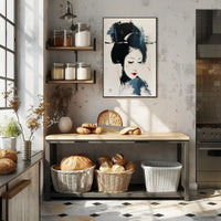 Stylized Geisha Portrait in Abstract Artistic Poster PosterGoat