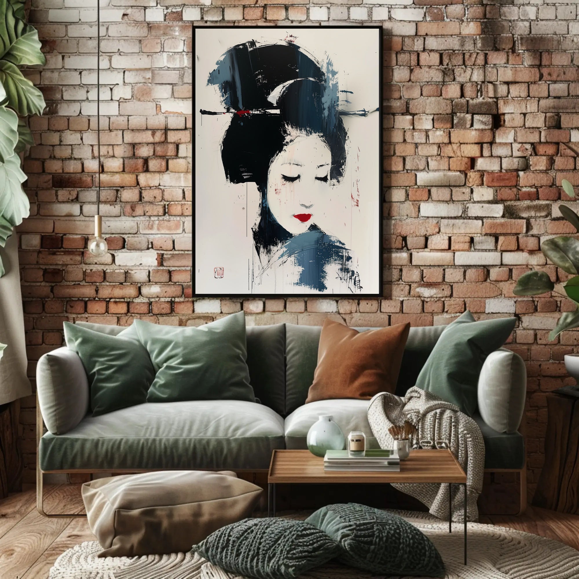 Stylized Geisha Portrait in Abstract Artistic Poster PosterGoat