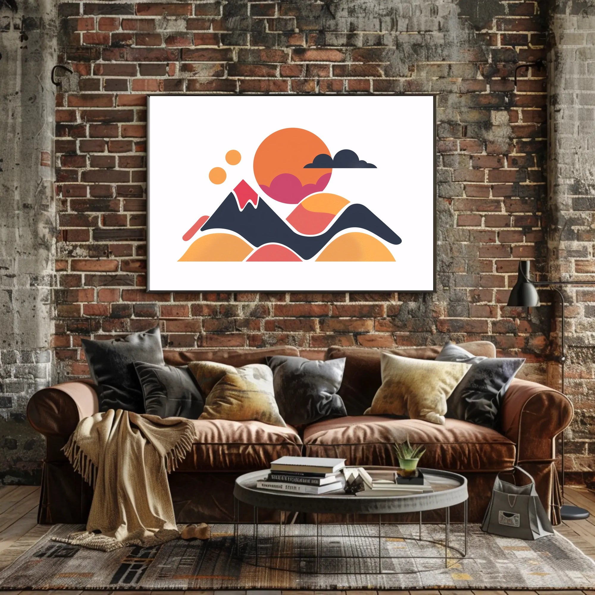 Stylized Geometric Landscape with Bold Colors: Abstract Poster PosterGoat