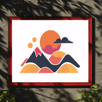 Stylized Geometric Landscape with Bold Colors: Abstract Poster PosterGoat